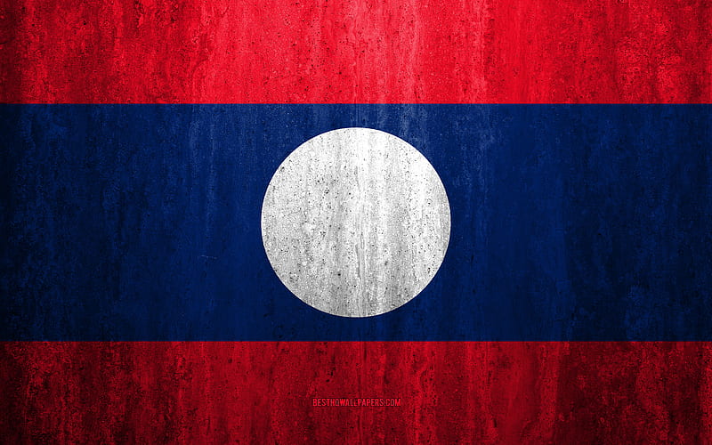 Flag of Laos stone background, grunge flag, Asia, Laos flag, grunge art, national symbols, Laos, stone texture, HD wallpaper