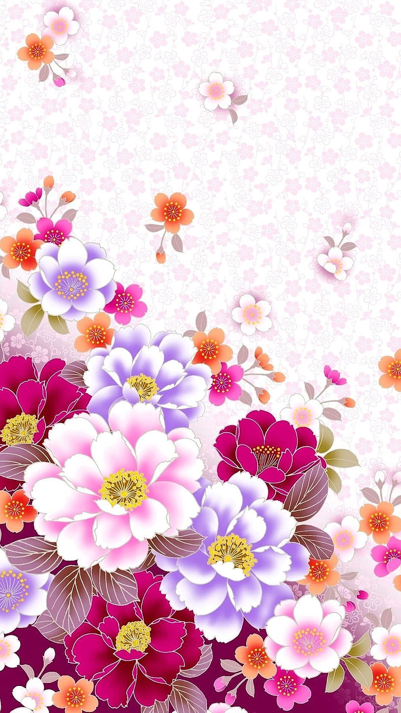 spring floral, background, desenho, floral, flowers, painting, pattern, pink, HD phone wallpaper