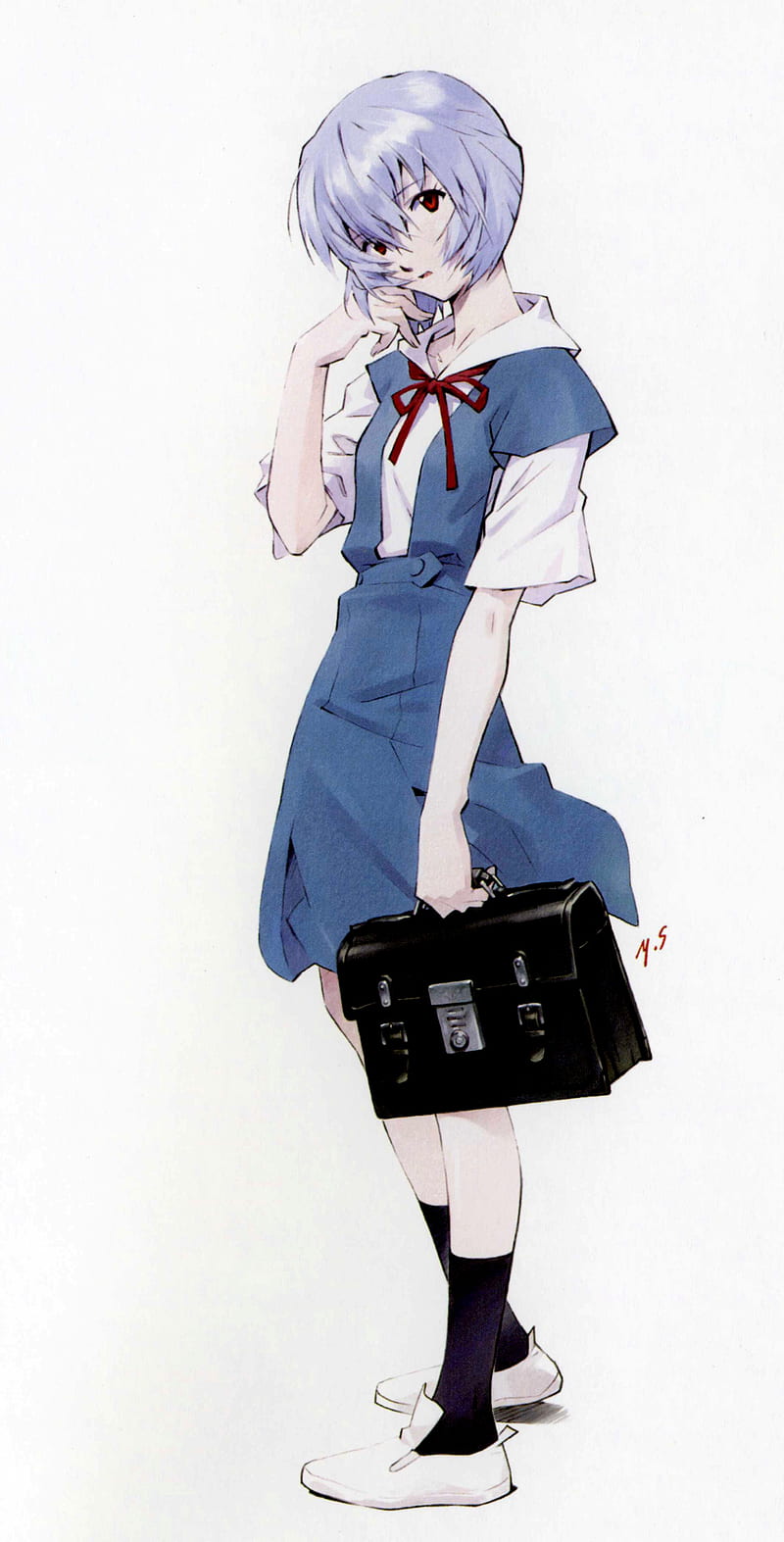 anime, Neon Genesis Evangelion, anime girls, red eyes, white background, short hair, blue hair, school uniform, Ayanami Rei, HD phone wallpaper