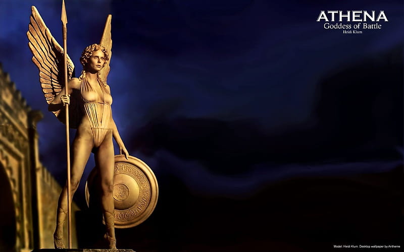 Athena Goddess of the Battle, statue, model, mythological, golden, bonito, HD wallpaper