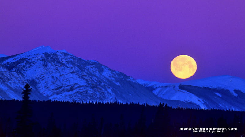 1920x1080px, 1080P free download | Full Moon over Snow-covered Mountain ...