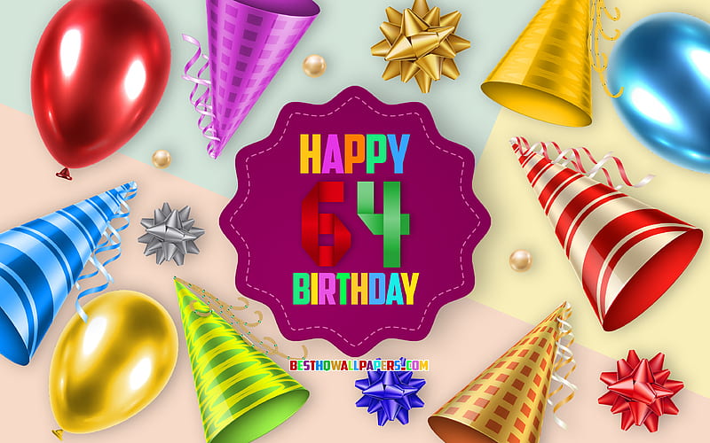 Happy 64 Years Birtay, Greeting Card, Birtay Balloon Background, creative art, Happy 64th birtay, silk bows, 64th Birtay, Birtay Party Background, Happy Birtay, HD wallpaper