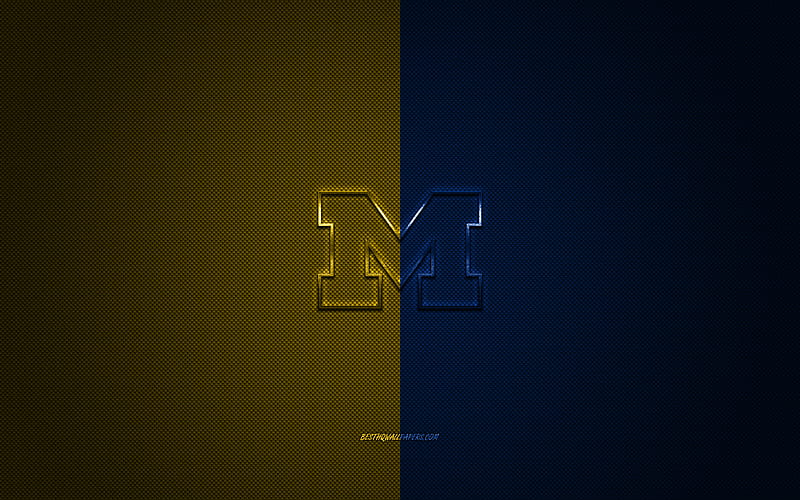 Michigan Wolverines logo, American football club, NCAA, yellow blue logo, yellow blue carbon fiber background, American football, Ann Arbor, Michigan, USA, Michigan Wolverines, University of Michigan, HD wallpaper