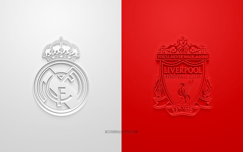 Real Madrid vs Liverpool FC, UEFA Champions League, quarterfinals, 3D logos, red and white background, Champions League, football match, Liverpool FC, Real Madrid, HD wallpaper