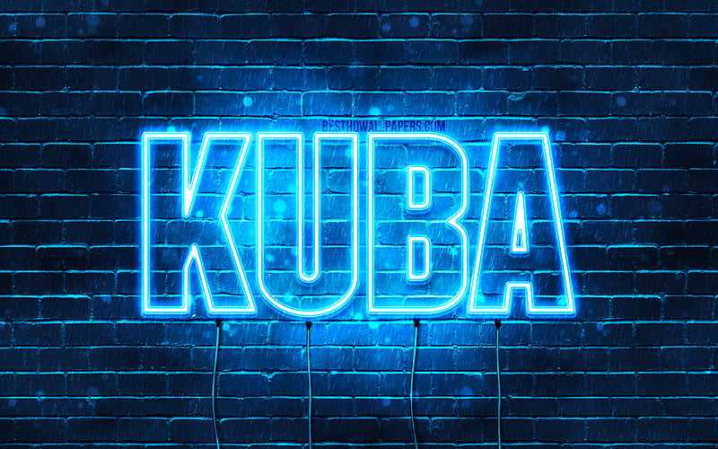 Kuba with names, Kuba name, blue neon lights, Happy Birtay Kuba, popular polish male names, with Kuba name, HD wallpaper