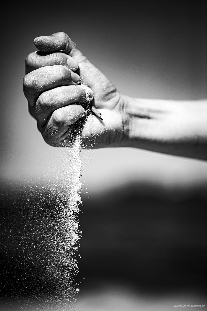 hand, fist, sand, black and white, HD phone wallpaper