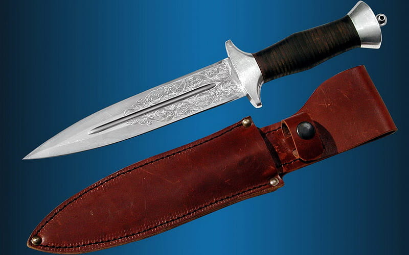 dagger, limit, leather, it laminates, steel, two cutting edges, silver, HD wallpaper