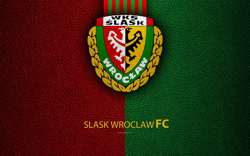 Slask Wroclaw FC football, emblem, logo, Polish football club, leather texture, Ekstraklasa, Wroclaw, Poland, Polish Football Championships, HD wallpaper