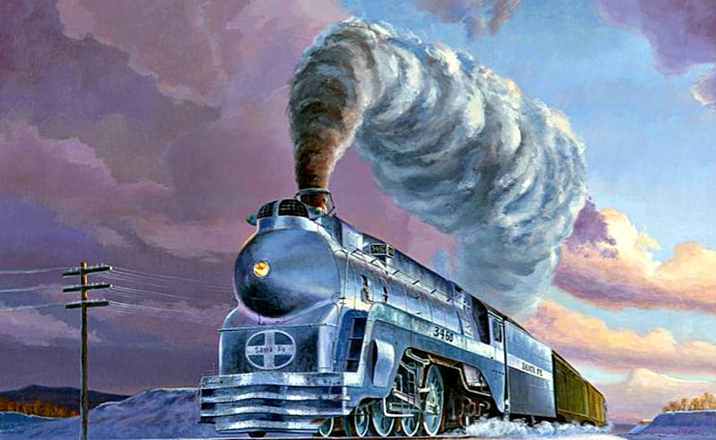 Santa Fe's Blue Goose, Abstract, Train, steam, Santa Fe, HD wallpaper