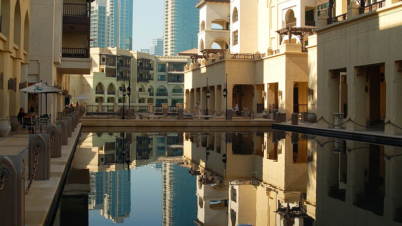 reflection pool in dubai hotel, hotel, city, reflection, pool, HD wallpaper reflection pool in dubai hotel, hotel, city, reflection, pool, HD wallpaper
