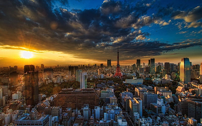 Tokyo, sunset, cityscape, Asia, japan, HD wallpaper