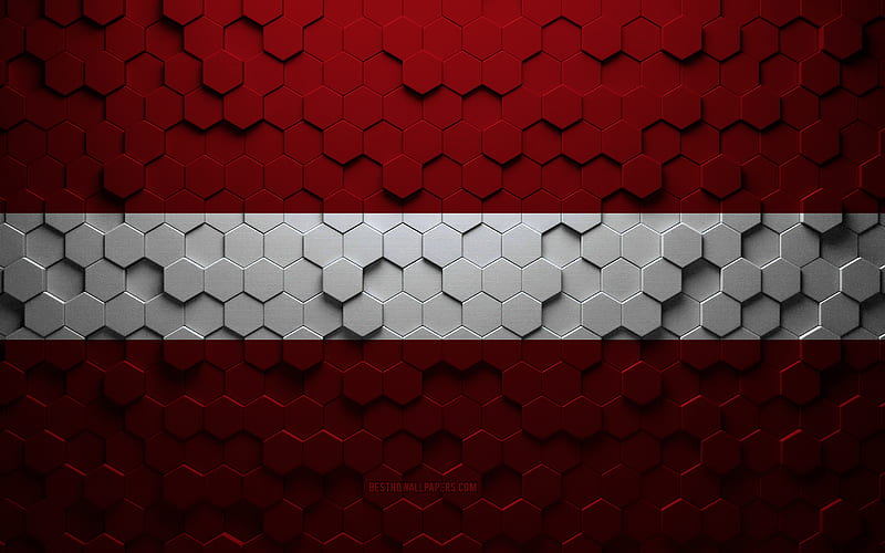 Flag of Latvia, honeycomb art, Latvia hexagons flag, Latvia, 3d hexagons art, Latvia flag, HD wallpaper