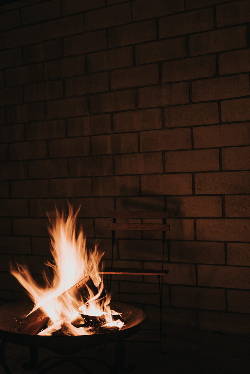bonfire, fire, flame, wood, chair, HD phone wallpaper
