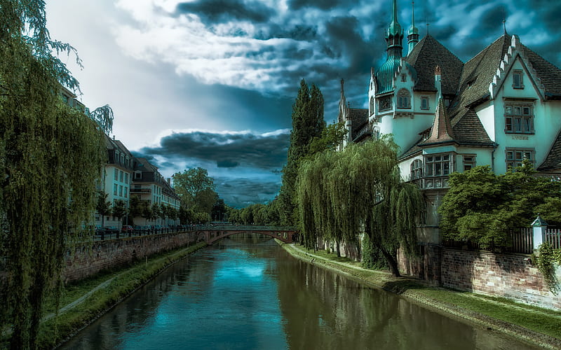 Strasbourg french cities, water channel, France, Europe, R, HD wallpaper