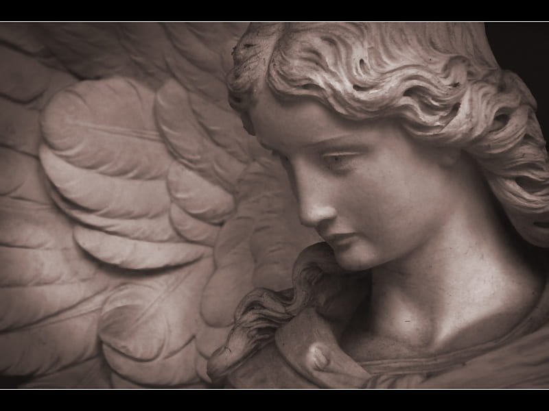 Angel, graphy, wings, stone, HD wallpaper