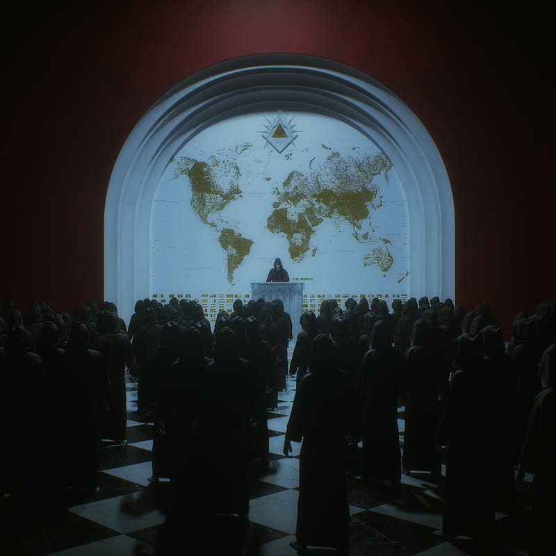 Annuit Cœptis, Dario, conspiracy, gold, illuminati, map, masked men, new world order, world map, world order, HD phone wallpaper