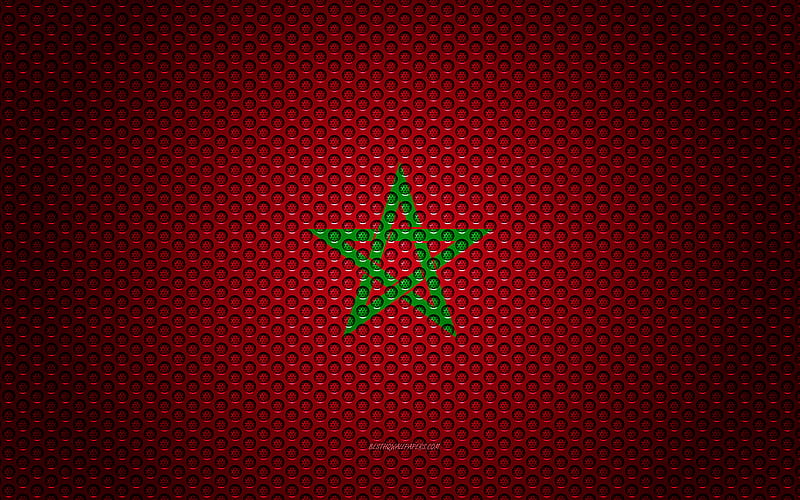 Flag of Morocco creative art, metal mesh texture, Moroccan flag, national symbol, Morocco, Africa, flags of African countries, HD wallpaper