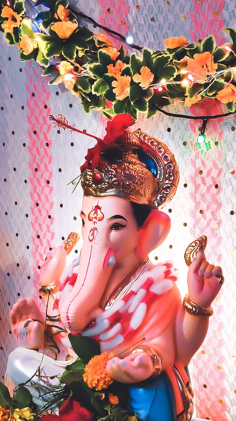 Ganpati Bappa Pink And White Ceramic Figure, ganpati bappa , pink and white ceramic figure, lord ganesha, HD phone wallpaper