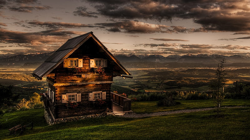 Cabin with a Breathtaking View, r, cottage, gorgeous, landscape, HD wallpaper