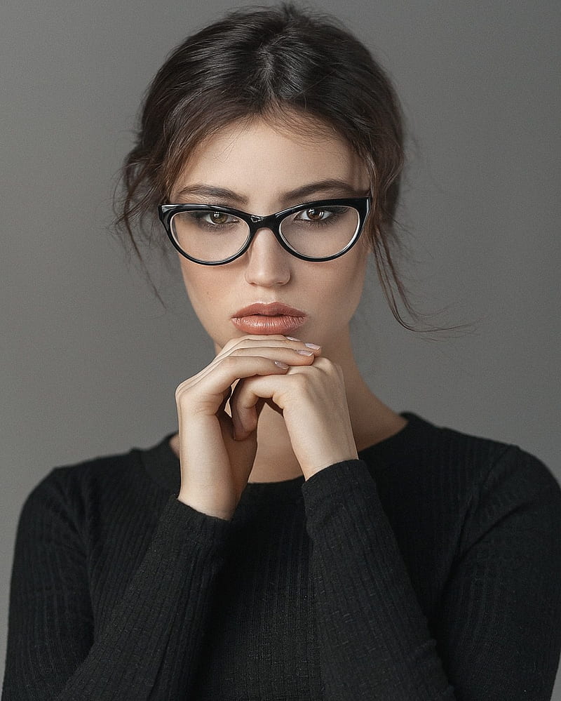 Maxim Makarov, portrait, face, women, women with glasses, Sofia, sweater, HD phone wallpaper