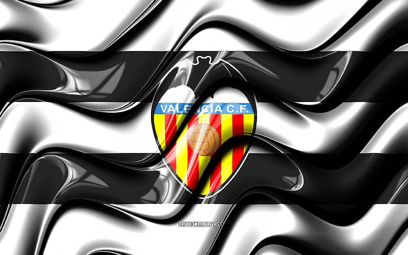 Valencia flag black and white 3D waves, LaLiga, spanish football club, Valencia FC, football, Valencia logo, La Liga, soccer, Valencia CF, HD wallpaper