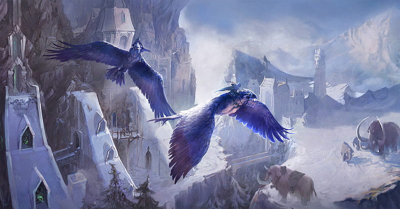 Eagle riders, blue, art, fantasy, anya asher, luminos, rider, eagle, pasari, HD wallpaper