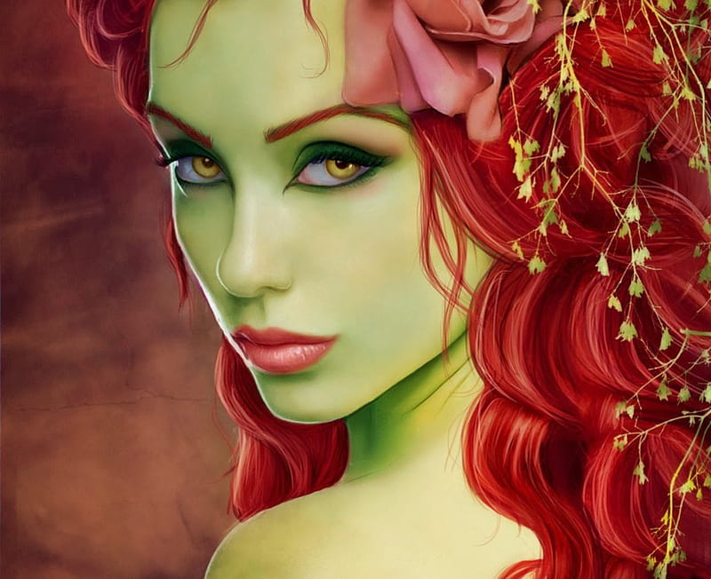 Poison Ivy, red, Poison, fantasy, green, Ivy, HD wallpaper