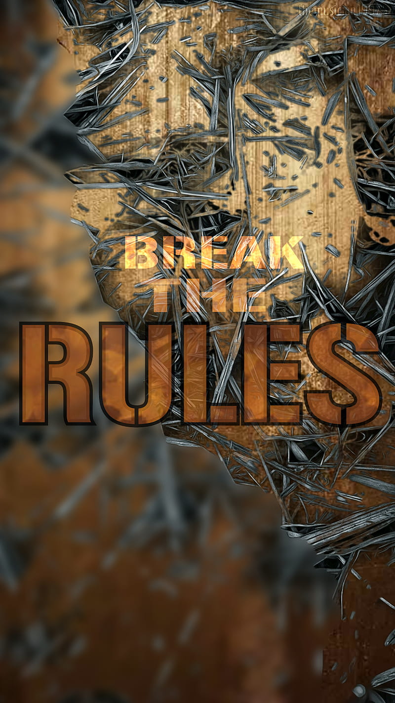 Break The Rules, brown, desenho, mirror, new, quotes, rock, saying, wall, wood, HD phone wallpaper