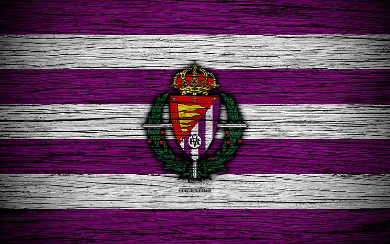 Real Valladolid FC Segunda Division, soccer, football club, Spain, Real Valladolid CF, logo, LaLiga2, wooden texture, FC Real Valladolid, HD wallpaper
