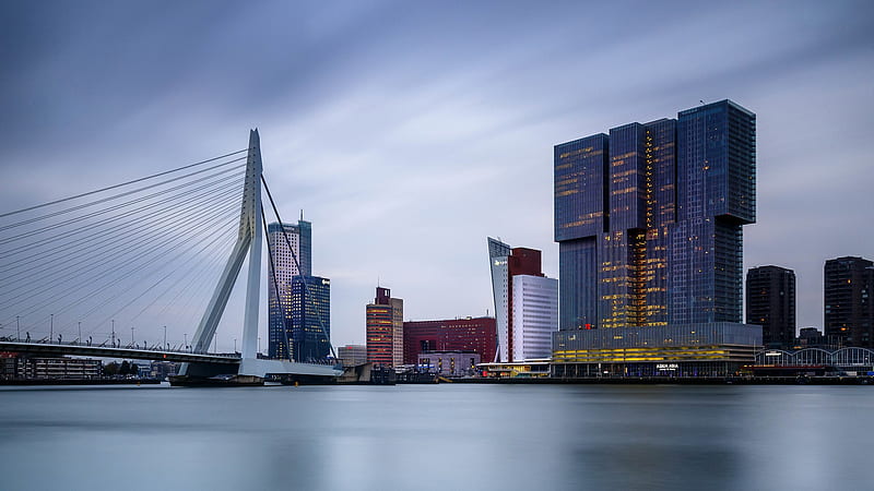 Buildings With Lights In City Rotterdam Travel, HD wallpaper