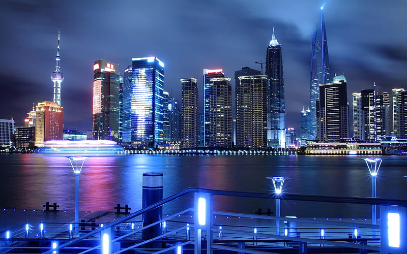 Shanghai nightscapes, cityscapes, skyscrapers, China, Asia, HD wallpaper