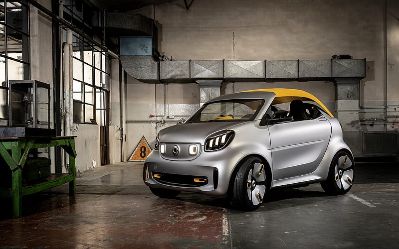 Smart Forease, 2019, exterior, front view, compact electric car, new white Smart, cabrio, German electric cars, Smart, HD wallpaper