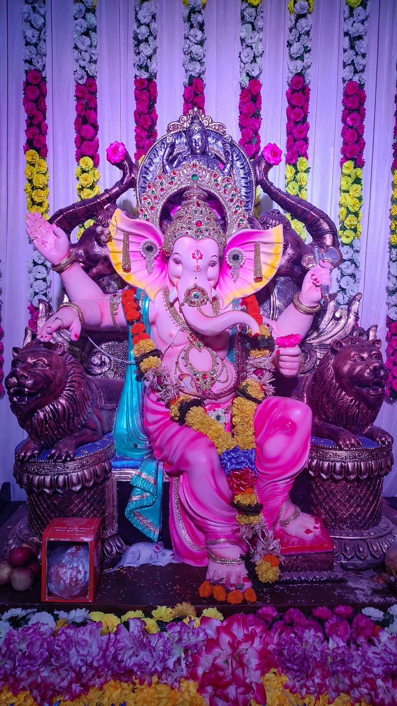 Dilwale Ganpati, Flowers Background, lord, god, bhakti, HD phone wallpaper