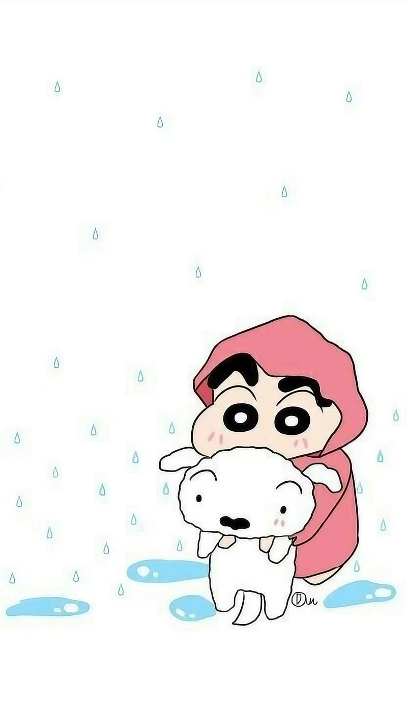 Shinchan Animal, shinchan and shiro in rain, shiro, shinchan, cartoon, HD phone wallpaper