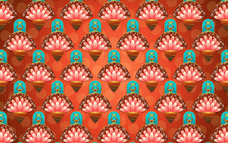 Texture, orange, flower, fan, pink, blue, HD wallpaper