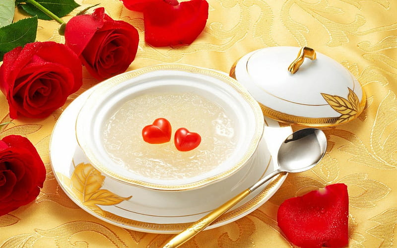 Soup in a Bowl, soup, roses, food, bowl, HD wallpaper
