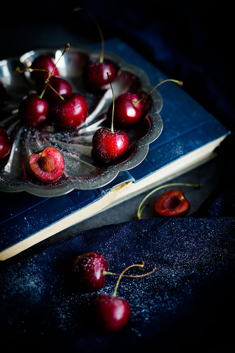 cherry, berries, ripe, plate, HD phone wallpaper