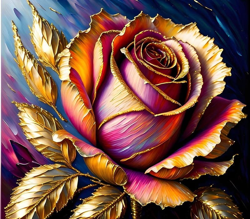 Golden rose, flower, golden, rose, jkaet, jk art, fantasy, art ...