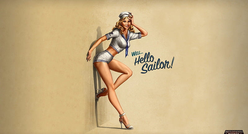 Hello Sailor, stilettoes, sailor, uniform, hello, blonde, woman, navy, HD wallpaper