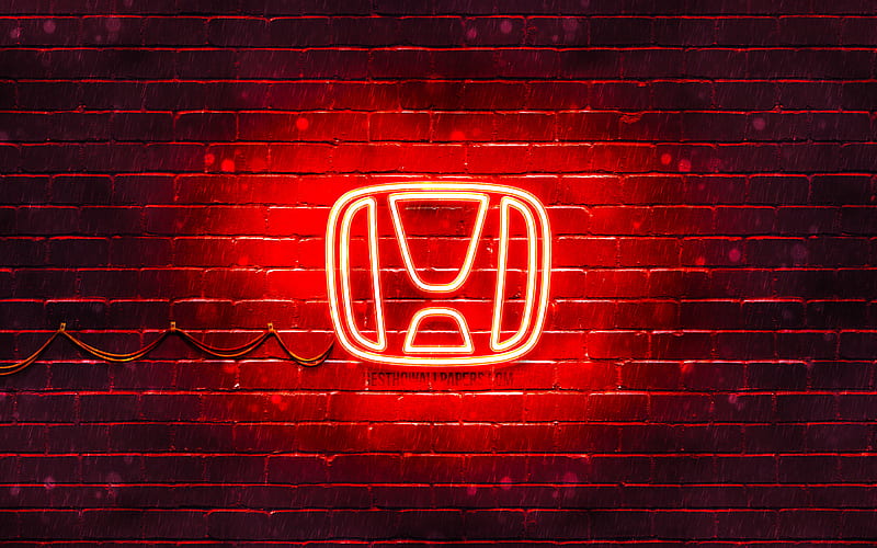 Honda red logo red brickwall, Honda logo, cars brands, Honda neon logo, Honda, HD wallpaper