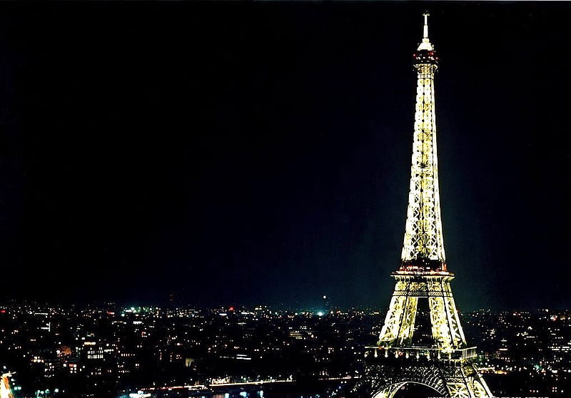 Tower in the night, night sky, city, france, eiffel tower, paris, lights, night, historical, HD wallpaper