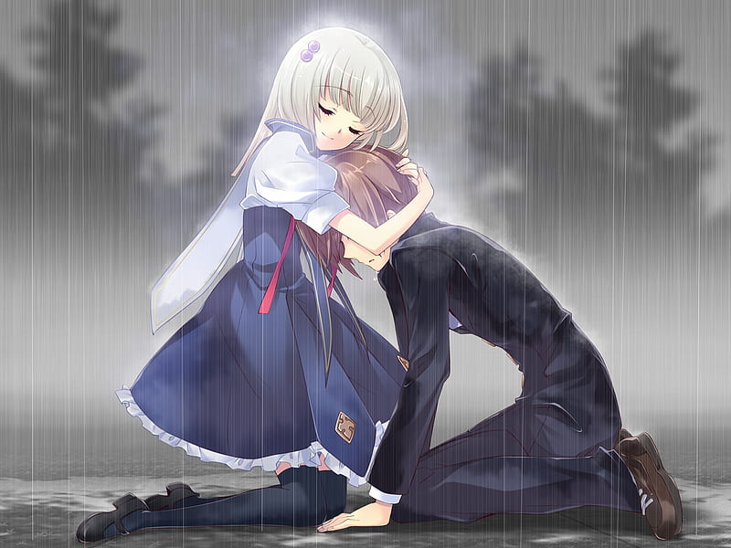 Couple In the Rain, cute, cg, anime, love, flyable heart, rain, couple, HD  wallpaper | Peakpx