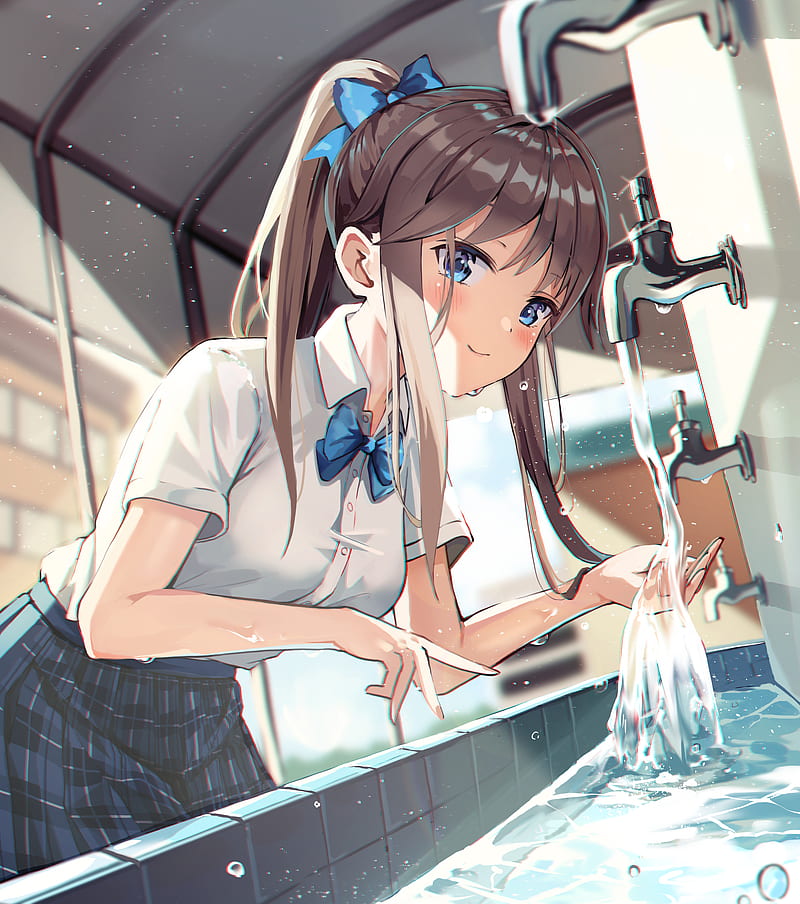 Schoolgirl with a profile ponytail Anime-style... - Stock Illustration  [98376330] - PIXTA
