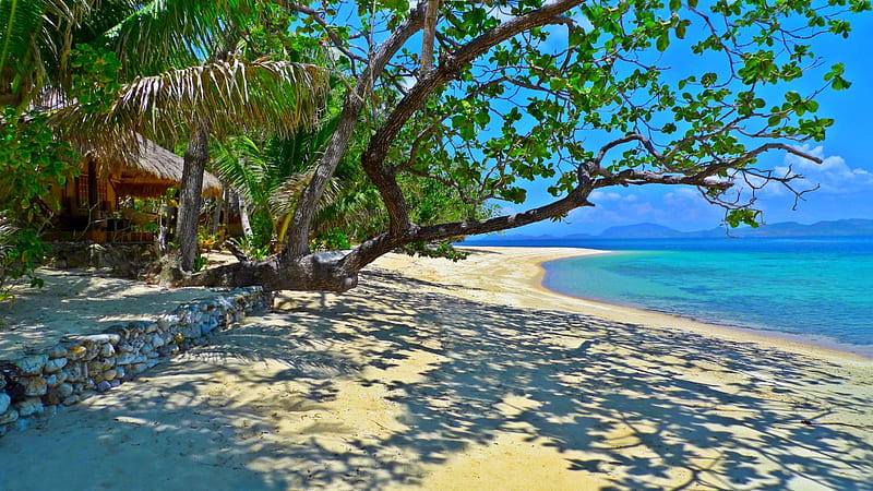 Paradise's Corner, white sand, beach, Philippines, summer house, bonito, turquoise ocean, island, trees, HD wallpaper