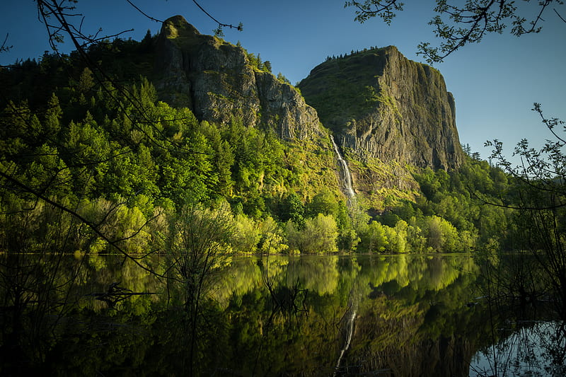 rocks, mountains, water, reflection, HD wallpaper