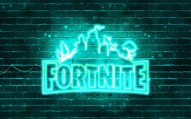 Fortnite turquoise logo turquoise brickwall, Fortnite logo, 2020 games, Fortnite neon logo, Fortnite, HD wallpaper