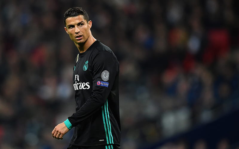 Cristiano Ronaldo match, CR7, Real Madrid, La Liga, football stars, black uniform, Ronaldo, football, Galacticos, soccer, HD wallpaper