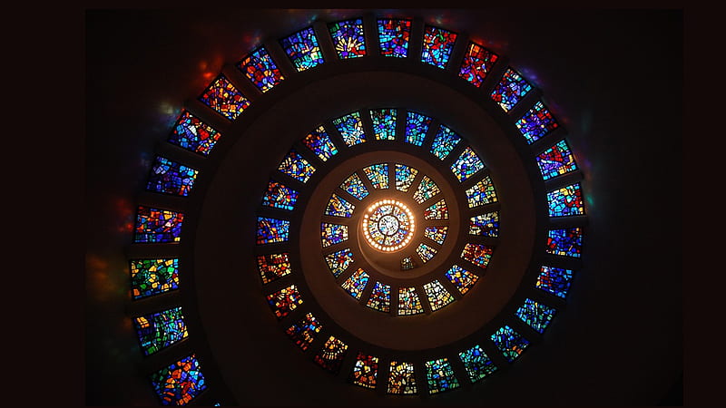 Stained Glass, stair, coil, ceiling, Firefox Persona theme, light, HD wallpaper