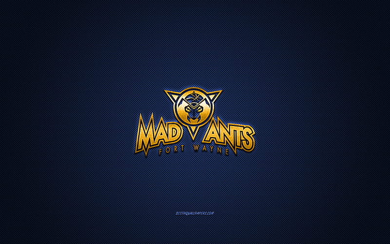 Fort Wayne Mad Ants, American basketball club, yellow logo, blue carbon fiber background, NBA G League, basketball, Indiana, USA, Fort Wayne Mad Ants logo, HD wallpaper