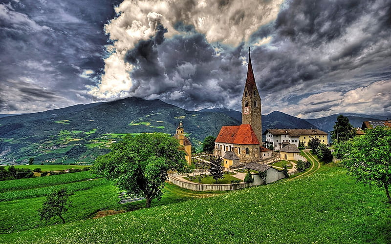 brixen, alps, r, church of san michele, bressanone, italy, summer, HD wallpaper